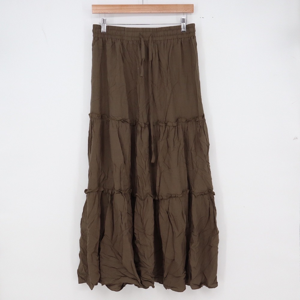 Unbranded Maxi Skirt Womens M Tiered Boho Brown Elastic Waist Excellent